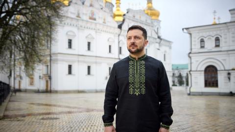 Volodymyr Zelenskyy in Kyiv, Ukraine, on April 17, 2023. (President of Ukraine via Flickr)