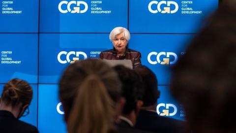 Treasury Secretary Janet Yellen delivers remarks on challenges to the global economy at the Center for Global Development in Washington, DC, on October 6, 2022. (Roberto Schmidt/AFP via Getty Images)