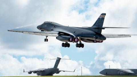 A US Air Force B-1B Lancer assigned to the 37th Expeditionary Bomb Squadron at Ellsworth Air Force Base in South Dakota on November 7, 2022. (Yosselin Campos via DVIDS)