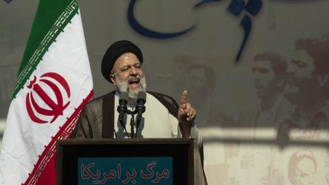 Iran's President Ebrahim Raisi speaks during a rally outside the former US embassy in the capital Tehran on November 4, 2022, in Tehran, Iran. (Contributor via Getty Images)