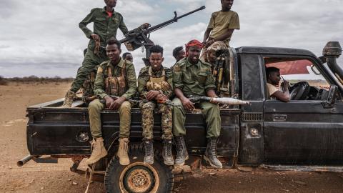A vehicle with Somali National Army soldiers on patrol on October 17, 2022, near Doolow in the Gedo region of South West, Somalia. Photo by Giles Clarke/UNOCHA via Getty Images)