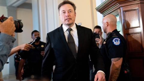SpaceX, Twitter, and electric car maker Tesla CEO Elon Musk arrives for a US Senate bipartisan Artificial Intelligence Insight Forum at the US Capitol in Washington, DC, on September 13, 2023. (Stefani Reynolds/AFP via Getty Images)