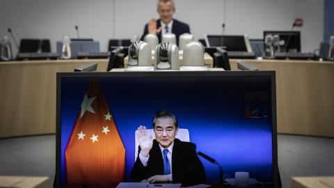 NATO Secretary General Jens Stoltenberg meets virtually with State Councillor and Minister of Foreign Affairs Wang Yi of the People’s Republic of China. (NATO via Flickr)