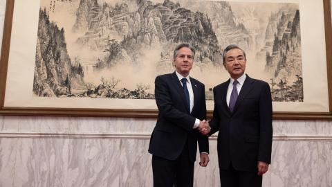 Secretary of State Antony J. Blinken meets with China's Director of the Office of the Central Foreign Affairs Commission Wang Yi at the Diaoyutai State Guesthouse in Beijing on June 19, 2023. (Department of State via Flickr)