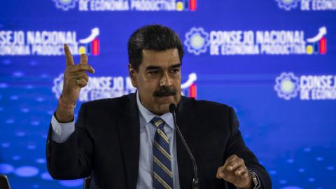 President of Venezuela Nicolas Maduro speaks during a meeting with the "Consejo Nacional de Economía Productiva" at Humboldt Hotel on September 21, 2023, in Caracas, Venezuela. (Carlos Becerra via Getty Images)