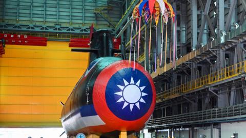 Taiwan's first locally built submarine Narwhal at the Corporation shipbuilding company in Kaohsiung on September 28, 2023. (Sam Yeh/AFP via Getty Images)