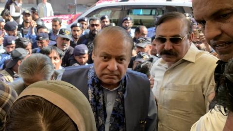 Former Pakistani Prime Minister Nawaz Sharif arrives at court in Islamabad on October 24, 2023. (Aamir Qureshi/AFP via Getty Images)