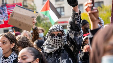 Students participate in a protest in support of Palestine and for free speech outside of the Columbia University campus on November 15, 2023, in New York City. (Spencer Platt via Getty Images)