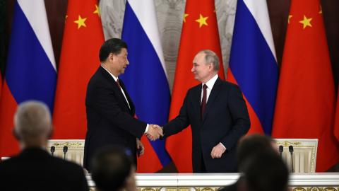 Vladimir Putin and Xi Jinping in Moscow on March 21, 2023. (Presidential Executive Office of Russia, via Wikimedia Commons)