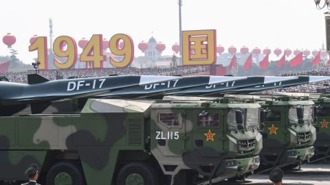 Military vehicles carrying DF-17 missiles participate in a military parade in Tiananmen Square in Beijing on October 1, 2019, to mark the seventieth anniversary of the founding of the People’s Republic of China. (Greg Baker/AFP via Getty Images)