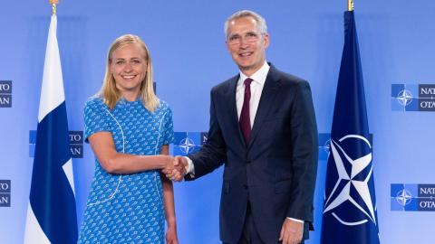 NATO Secretary General Jens Stoltenberg with the Minister of Foreign Affairs of Finland, Elina Valtonen on July 6, 2023. (NATO via Flickr)