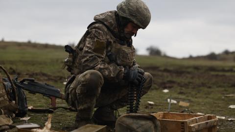 A Ukrainian soldier during a tactical and live-fire exercise on November 30, 2023, in Donetsk Oblast, Ukraine. (Roman Chop/Global Images Ukraine via Getty Images)