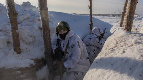 A Ukrainian serviceman takes part in a military training in the Chernihiv region on December 5, 2023. (Roman Pilipey/AFP via Getty Images)