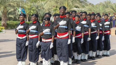 Leadership from Camp Lemonnier and Combined Task Force-Horn of Africa attend a graduation ceremony and skills demonstration for the Somalian Police Force at the Djibouti Police Academy on April 9, 2019. (Joe Rullo via DVIDS)