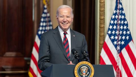 President Joe Biden delivers remarks at the inaugural convening of the White House Council on Supply Chain Resilience, Monday, November 27, 2023, in the Indian Treaty Room of the Eisenhower Executive Office Building at the White House. (Official White House Photo by Cameron Smith)