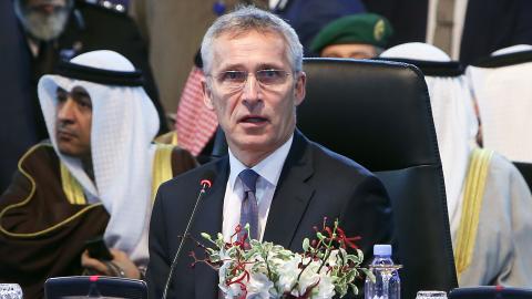 NATO Secretary General Jens Stoltenberg speaks during a meeting that celebrated the fifteenth anniversary of the Istanbul Cooperation Initiative in Kuwait City on December 16, 2019. (Photo by Yasser al-Zayyat/AFP via Getty Images)