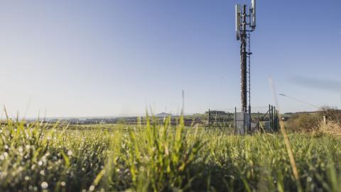 A 5G radio mast is pictured near a village on April 12, 2023 in Koenigshain, Germany. (Photo by Florian Gaertner/Photothek via Getty Images)