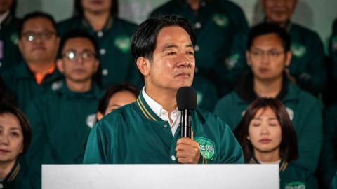President-elect Lai Ching-te delivers a speech in Taipei, Taiwan, on January 13, 2024. (Alex Chan Tsz Yuk via Getty Images)