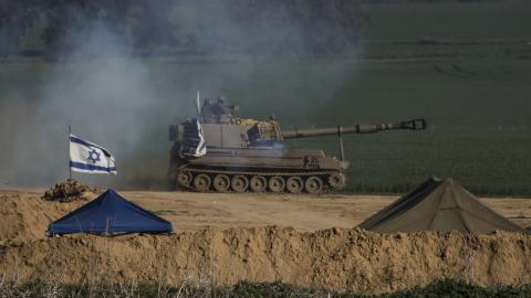 An Israeli artillery unit moves along the border with the Gaza Strip on January 19, 2024, in southern Israel. (Photo by Amir Levy/Getty Images)