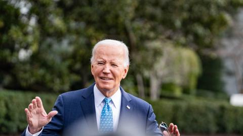 President Joe Biden at the White House talking to the press on his way to an event in Miami, Florida, on January 30, 2024. (Andrew Thomas/NurPhoto via Getty Images)