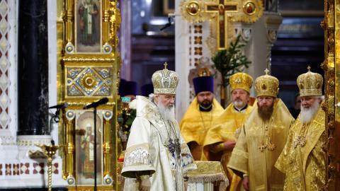 Russian Patriarch Kirill leads a Christmas service in Christ the Saviour cathedral in Moscow, Russia, on January 6, 2018. (Sefa Karacan/Anadolu Agency via Getty Images)