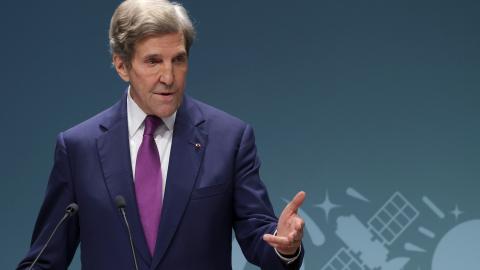 John Kerry speaks during a press conference at the United Nations Climate Change Conference on December 6, 2023. (Sean Gallup via Getty Images)