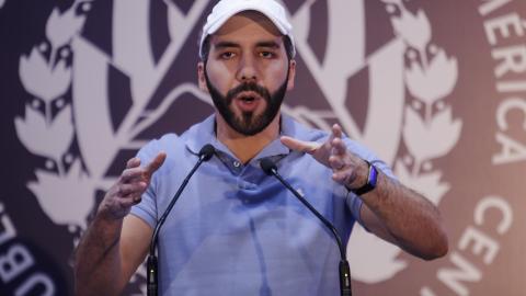 Presidential candidate for Nuevas Ideas Nayib Bukele speaks during a press conference after casting his vote on February 4, 2024, in San Salvador, El Salvador. (Alex Peña via Getty Images)