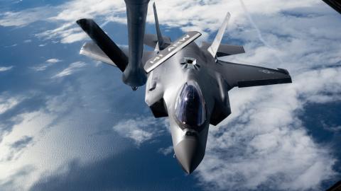 A US Air Force F-35A Lightning II refuels during exercise Mobility Guardian 23 on July 18, 2023, over the Pacific Ocean. (US Air Force photo by Staff Sgt. Christian Sullivan)
