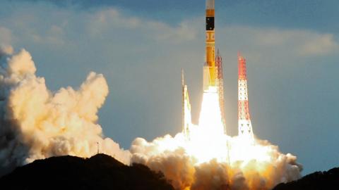 The H2A-43 carrying date relay satellites lifts off from the Japan Aerospace Exploration Agency (JAXA) Tanegashima Space Center on November 29, 2020, in Minamitane, Japan. (Photo by the Asahi Shimbun via Getty Images)