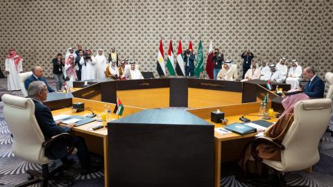 US Secretary of State Antony Blinken meets with several top Arab diplomats in Amman, Jordan, to discuss ongoing developments in the Gaza Strip on November 4, 2023. (Qatar's Ministry of Foreign Affairs/Anadolu via Getty Images)