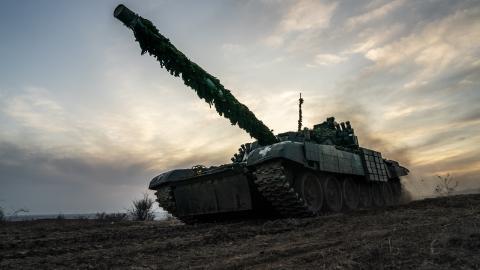 Ukrainian soldiers of a tank unit continue their military mobility to prepare for combat as the Russia-Ukraine War continues after the second year anniversary in Donetsk Oblast, Ukraine, on March 1, 2024. (Jose Colon via Getty Images)