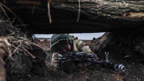 Ukrainian soldiers receive training at an undisclosed location in Donetsk Oblast, Ukraine, on March 6, 2024. (Photo by Jose Colon/Anadolu via Getty Images)