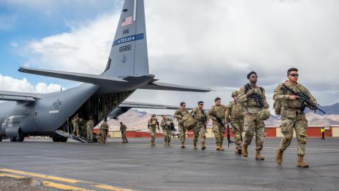 exas Tactical Border Force guardsmen arrive at the Million Air El Paso ELP airport on March 26, 2024 in El Paso, Texas. (Photo by Brandon Bell/Getty Images)