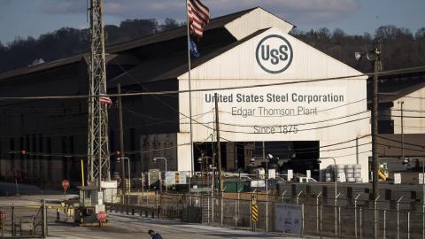 A worker leaves US Steel Edgar Thomson Steel Works, March 10, 2018, in Braddock, Pennsylvania. (Photo by Drew Angerer/Getty Images)