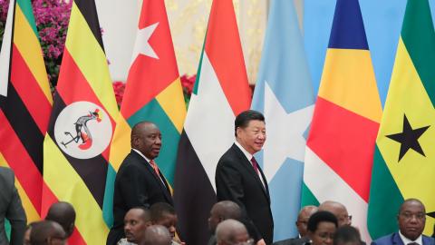 Chinese President Xi Jinping with South African President Cyril Ramaphosa attend the 2018 China-Africa Cooperation Summit at the Great Hall of the People in Beijing on September 4, 2018. (Photo by Lintao Zhang/Getty Images)