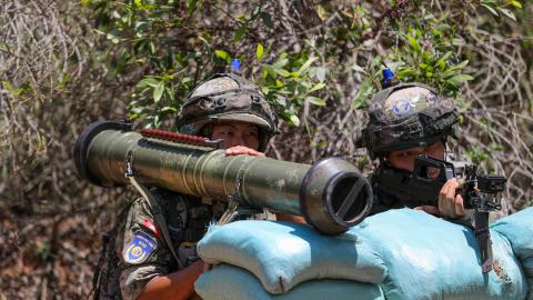 A brigade of the People’s Liberation Army takes part in a combat drill in Zhangzhou, China, on September 2, 2022. (CFOTO via Getty Images)