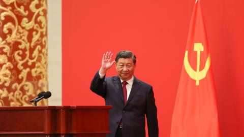 Chinese President Xi Jinping speaks at the podium at the Great Hall of People in Beijing, China, on October 23, 2022. (Photo by Lintao Zhang/Getty Images)