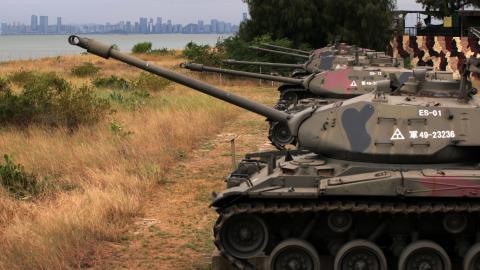 Retired M41 “Walker Bulldog” light tanks, which served the Taiwanese Army for 63 years, are on display by a beach on October 7, 2023, in Kinmen, Taiwan. (Photo by Alex Wong/Getty Images)