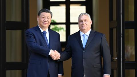 Chinese President Xi Jinping with Hungarian Prime Minister Viktor Orban in Budapest, Hungary, on May 9, 2024. (Photo by Xie Huanchi/Xinhua via Getty Images)