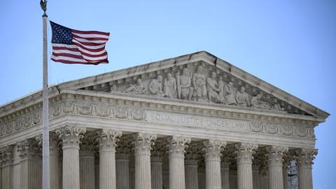 A view of the US Supreme Court on July 1, 2024, in Washington, DC. Donald Trump on Monday hailed a "big win" for democracy after the US Supreme Court ruled that presidents have presumptive immunity for official acts -- a decision set to delay his trial for conspiring to overturn his 2020 election loss. (Photo by Drew ANGERER / AFP) (Photo by DREW ANGERER/AFP via Getty Images)