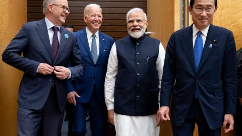 US President Joe Biden, Japanese Prime Minister Fumio Kishida, Indian Prime Minister Narendra Modi, and Australian Prime Minister Anthony Albanese arrive for their meeting during the Quad Leaders Summit in Tokyo on May 24, 2022. (Saul Loeb/AFP via Getty Images)