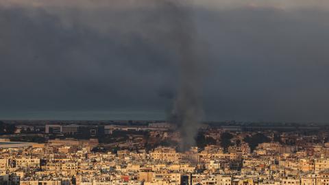 A plume of smoke rises over Beirut's southern suburbs on September 28, 2024, after an Israeli bombardment targeted Hezbollah chief Hassan Nasrallah. (Anwar Amro/AFP via Getty Images)