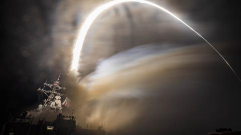 The guided-missile destroyer USS Carney (DDG 64) launches land attack missiles while operating in the US Naval Central Command area of operations, February 3, 2024. (DVIDS)