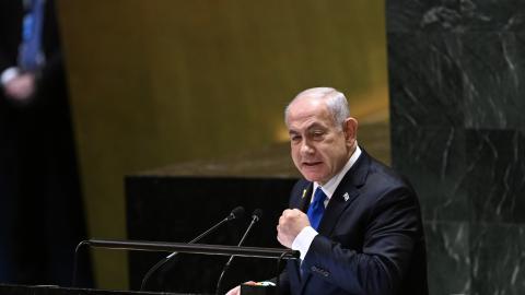 Israeli Prime Minister Benjamin Netanyahu speaks during the 79th Session of the United Nations General Assembly in New York City on September 27, 2024. (Fatih Aktas/Anadolu via Getty Images)