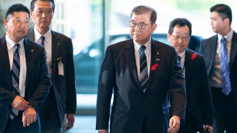 Japan's new prime minister, Shigeru Ishiba, arrives at the prime minister's official residence on October 1, 2024, in Tokyo, Japan. (Tomohiro Ohsumi via Getty Images)