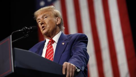 Former president Donald Trump delivers remarks during a campaign rally on October 15, 2024, in Atlanta, Georgia. (Kevin Dietsch via Getty Images)