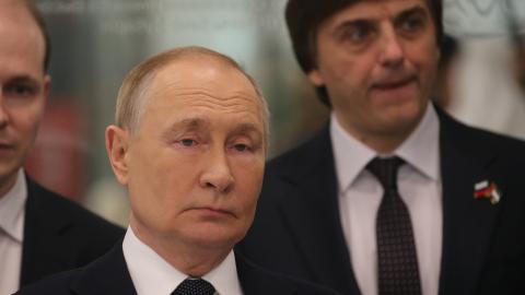 Russian President Vladimir Putin and Russian Education Minister Sergey Kravtsov on October 21 2024, in Razdory, Russia. (Getty Images)