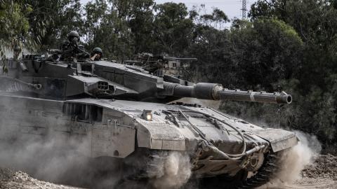 An Israeli tank on April 25, 2024, in Sderot, Israel. (Mostafa Alkharouf/Anadolu via Getty Images)