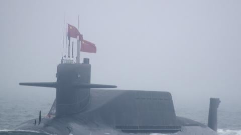 A new type 094A Jin-class nuclear submarine Long March 10 of the Chinese People's Liberation Army (PLA) Navy participates in a naval parade to commemorate the 70th anniversary of the founding of China's PLA Navy in the sea near Qingdao, in eastern China's Shandong province on April 23, 2019. 