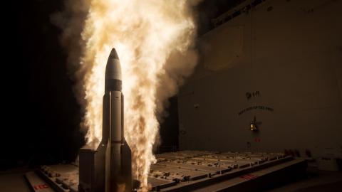 Standard Missile-3 (SM-3) Block 1B guided missile is launched from the USS Lake Erie and successfully intercepted a medium-range ballistic missile target off the coast of Kauai, Hawaii, during a Missile Defense Agency and U.S. Navy test.